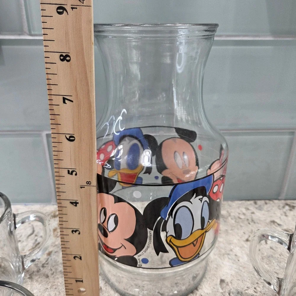 Vintage Anchor Hocking Disney Mickey Mouse Donald‎ Duck Pitcher and Glass Set